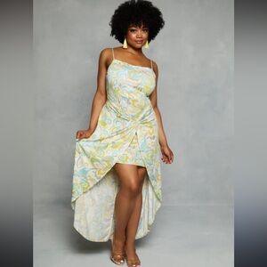 Haute Monde Blue and Yellow Paisley High Low Dress Sz 1X NWT